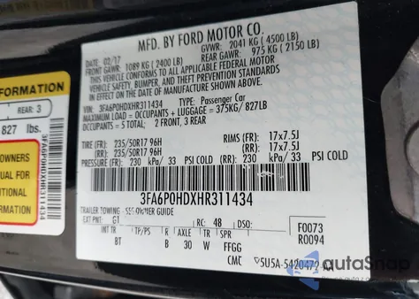 2017 Ford Fusion Se from USA, damaged, VIN 3FA6P0HDXHR311434